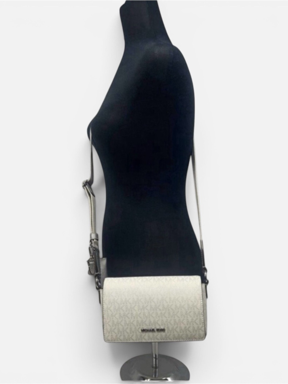 Michael Kors Vincent Crossbody MK Signature Logo + Card Case Silver/White - Picture 12 of 12